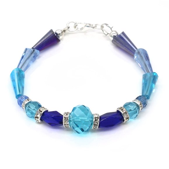 Bracelet with light blue and dark blue crystals, Rhinestones, lobster clasp. - Picture 2 of 2